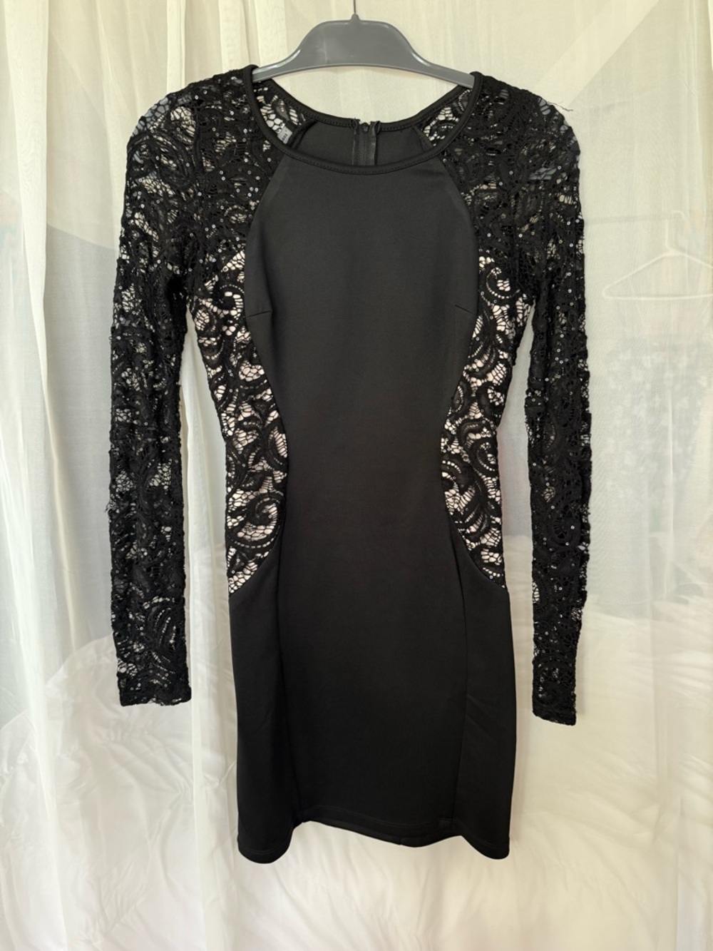 BCX Black Lace-Panel Long Sleeve Bodycon Dress